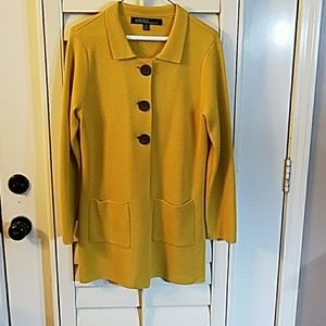Kasper Long Cardigan Dress Sweater Mustard Yellow